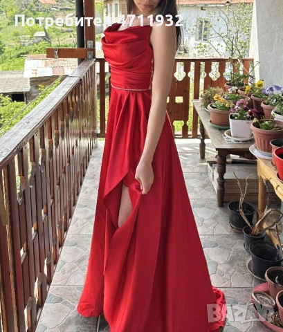 Официална червена дълга рокля