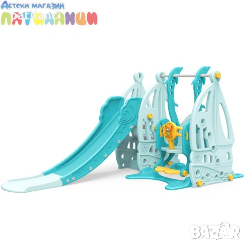 Детска пързалка с люлка и баскетболен кош COCO WM19016 СИН