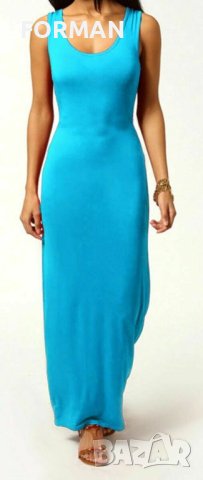 СВЕТЛОСИНЯ дълга рокля по тялото, снимка 1
