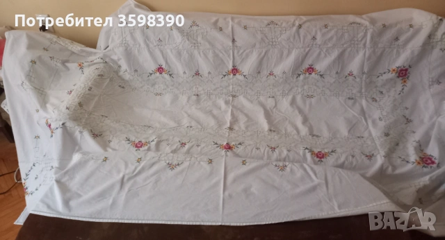 Памучна покривка с ръчна бродерия 290×165 см., забележка , снимка 2 - Декорация за дома - 53749889