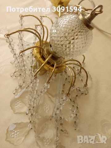  Елегантен-Чешки месингов  кристален полилей  , снимка 5 - Полилеи - 51798315