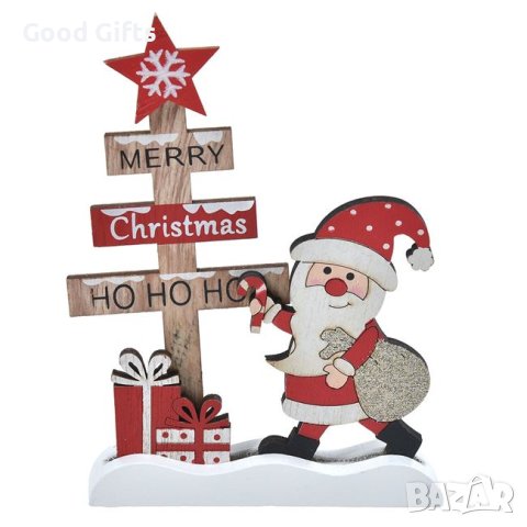 3 броя Дървени коледни фигурки за Коледна украса, Дядо Коледа, Снежен човвек и Елен, снимка 2 - Декорация за дома - 42704460