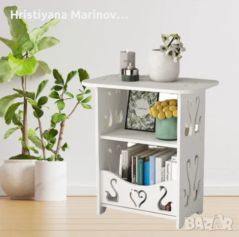 Компактна бяла PVC маса с декоративни изрязани орнаменти и три нива за съхранение, снимка 3 - Маси - 56112073