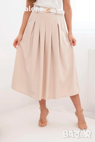 Дамска вискозна пола с колан и плисета, 7цвята , снимка 4 - Поли - 53698674