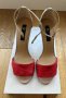 Mango сандали на висок ток в червено и златисто, снимка 2