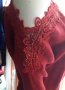 КРАСИВА червена блуза фино плетиво с отворени рамене и дантела с камъчета по тях, снимка 3