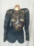 ZARA S/M Черна дантелена блуза с дълъг ръкав , снимка 2