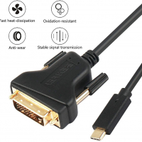 Benfei USB C към DVI кабел, [Thunderbolt 3] 24К позлатени конектори - 2 метра, снимка 2 - Кабели и адаптери - 36275533
