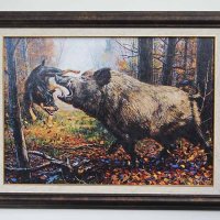 Диво прасе, глиган срещу ягдтериер, картина за ловци, снимка 1 - Картини - 44373732