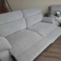 Сив комплект от плат диван тройка с два фотьойла с релакс механизъм, снимка 12 - Дивани и мека мебел - 44701681
