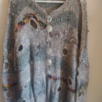 Ръчно плетена спорно елегантна лятна блуза с големи копчета, снимка 1 - Блузи с дълъг ръкав и пуловери - 41402568
