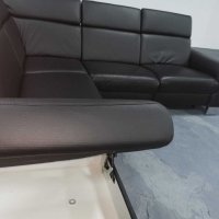Черен кожен ъглов диван "Boreas" с релаксиращ механизъм, снимка 8 - Дивани и мека мебел - 39394554