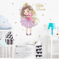  Little Princess момиченце принцеса с пони стикер за стена лепенка самозалепващ за стая декор, снимка 1 - Други - 36200660