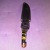 Ловен нож с калъф естествена кожа за колан 233х135мм острие, снимка 9 - Ножове - 44231600