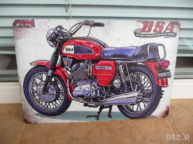Метална табела мотор BSA Rocket 3 мотоциклет мощен хубав бърз ретро, снимка 1