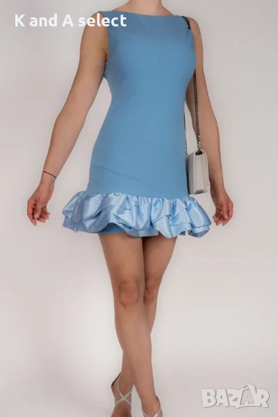 Рокля със Сатенен Волан – Светлосиня, снимка 1