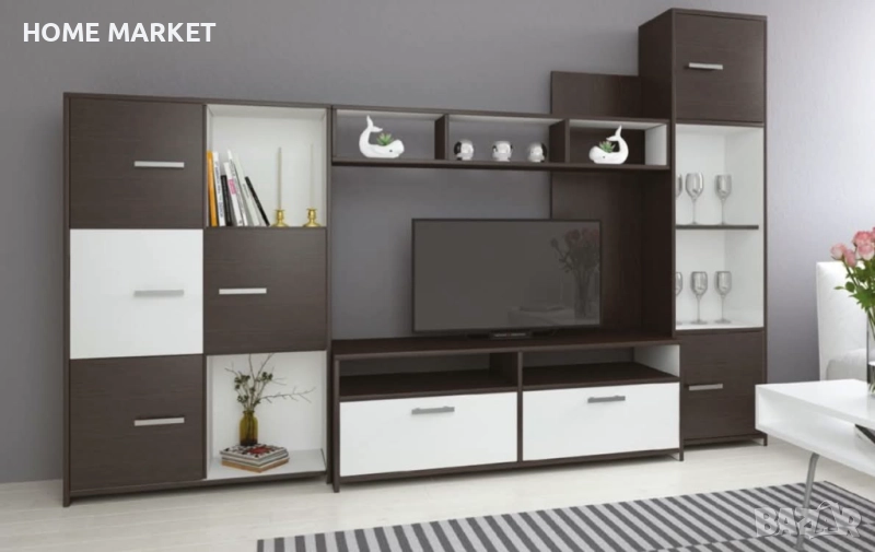 Секция Толедо Дълбочина: 40см Широчина: 276.00см Височина: 180.00см Цвят:Венге/Бял Материал:ПДЧ 16мм, снимка 1