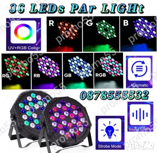 LED Диско Парти Прожектор, Диско Лазер, Проектор, 36 Led, RGB, снимка 1