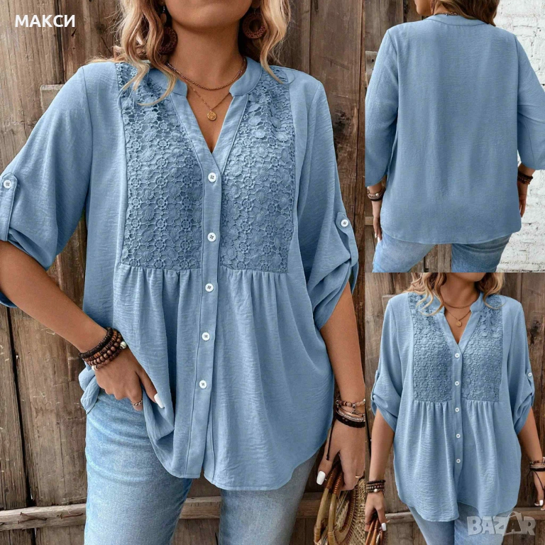 Елегантна дълга клоширана макси туника с V-образно деколте, копчета, прекрасна дантела и скъсяващи с, снимка 1