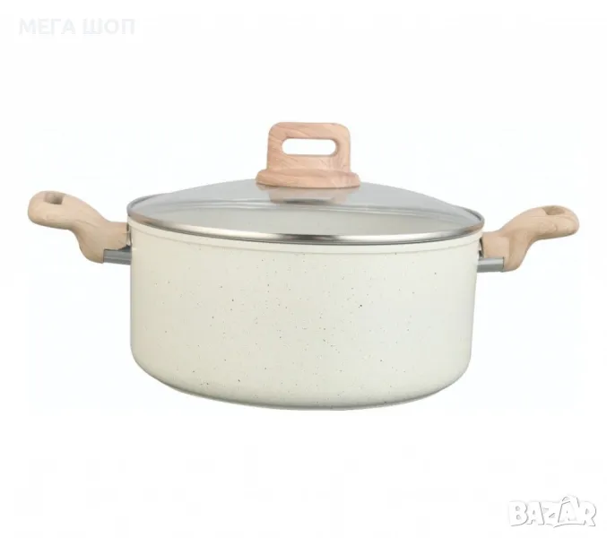 Тенджера Voltz Nice, Кован алуминий, Мраморно покр., Индукция, Кремав меланж, снимка 1