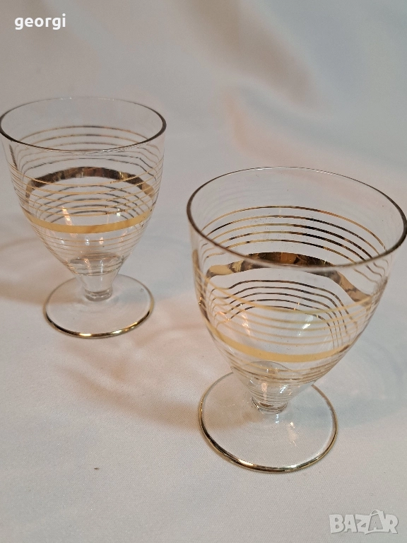 две тънкостенни чаши за ракия със златен кант 29/6, снимка 1