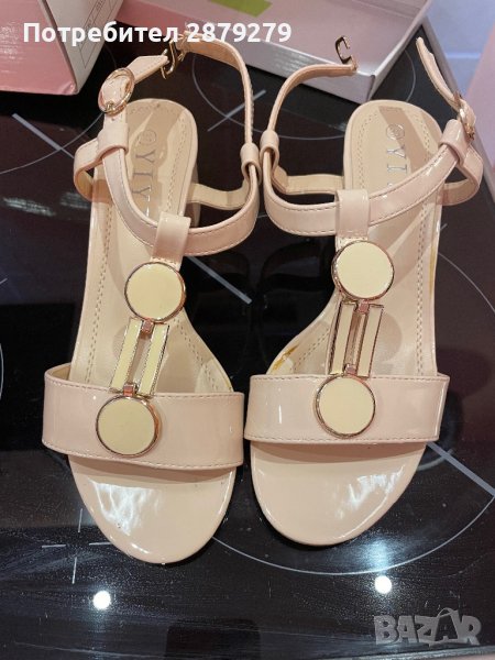 Летни обувки на ток бежови 37 номер, снимка 1