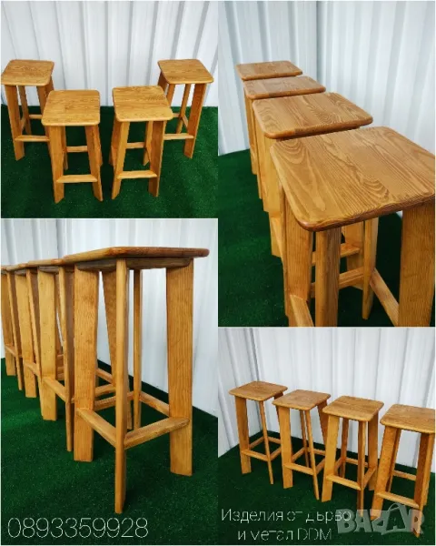 Дървени бар столове от масив ръчна изработка за заведения и дома , снимка 1