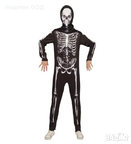 Детски костюм, скелет, качулка, Хелоуин, 4 години, снимка 1