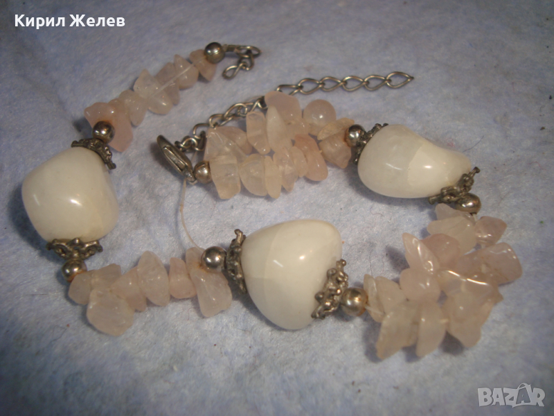 ХЕНД-МЕЙД АРТ МОДНА ГРИВНА от ПОЛУСКЪПОЦЕННИ КАМЪНИ РОЗОВ и МЛЕЧЕН КВАРЦ 26133, снимка 1