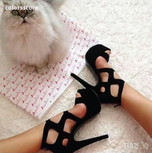 Сандали на ток - черен велур - 219, снимка 1