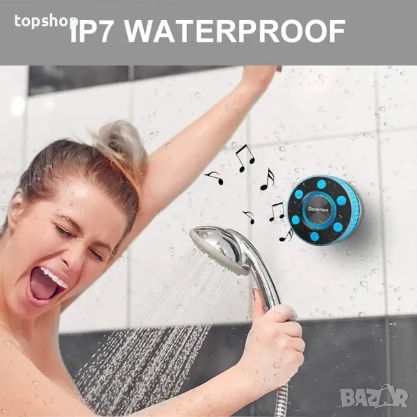 Водоустойчива безжичена колонка Donerton, IPX-7, радио, вграден микрофон, свободни ръце, син, снимка 1