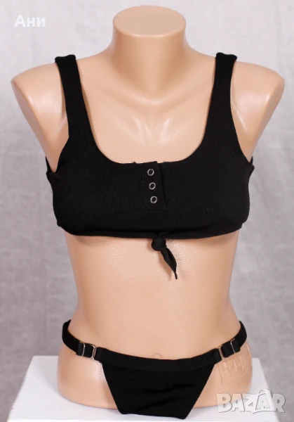  Нов черен бански костюм две части рипс топ модел лято 2025, снимка 1
