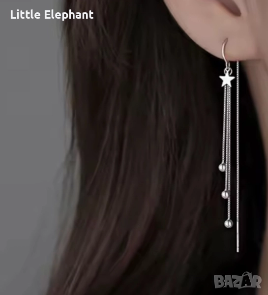 Дизайнерски модел сребърни висящи дълги обеци звезди,колекция"Stars"/нови, снимка 1