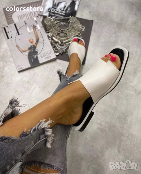 Равни чехли - бяла кожа - C23, снимка 1