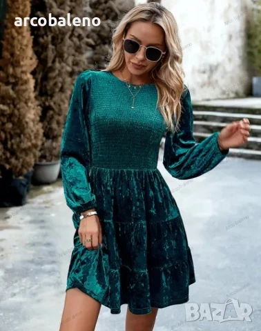 Дамска елегантна кадифена рокля с кръгло деколте, 4цвята , снимка 16 - Рокли - 43491144