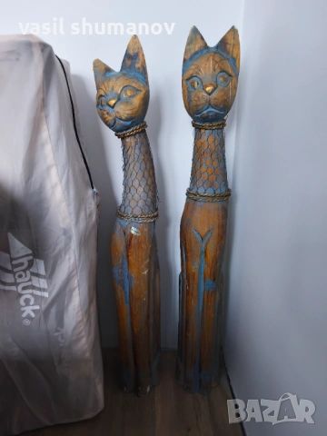 Две дървени старинни котки 80см