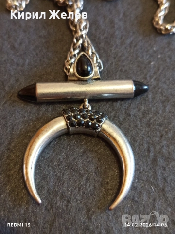 Красиво колие с висулка във формата на полумесец инкрустирана с черен Сапфир Арт бижу 26139, снимка 3 - Колиета, медальони, синджири - 53475363