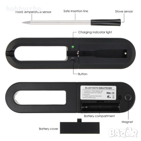 Термометър за месо с Bluetooth връзка към мобилен телефон, снимка 8 - Скари - 41892410