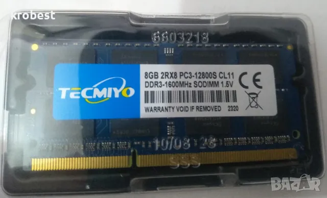 Нови и употребявани RAM памети за лаптоп Tecmiyo 16GB (2X 8GB) DDR3 1600MHz PC3-12800S 2RX8 1.5V, снимка 1