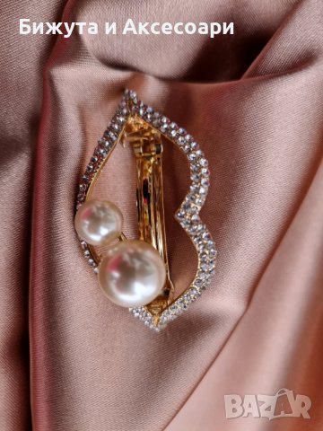 Официална метална шнола в златисто с кристали и перли и закопчаване с френски механизъм. , снимка 8 - Аксесоари за коса - 39300025