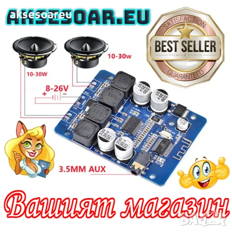 Висококачествен 2x45W 12V 24V Стерео Hi-Fi аудио Bluetooth Цифров усилвател Клас D мощен и компактен, снимка 4 - Ресийвъри, усилватели, смесителни пултове - 47510833