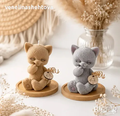 3D срамежливо коте котка силиконов молд форма свещи гипс сапун смола фондан декорация торта , снимка 2 - Форми - 56002335