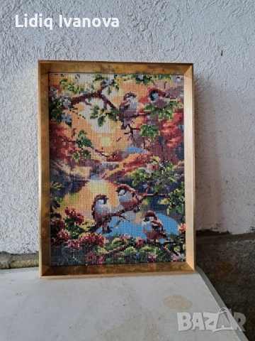 Диамантен гоблен врабчета-готов и рамкиран, снимка 4 - Гоблени - 51140855