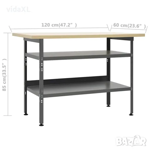 vidaXL Работна маса, сива, 120x60x85 см, стомана, снимка 5 - Работни маси и бюра - 56146057