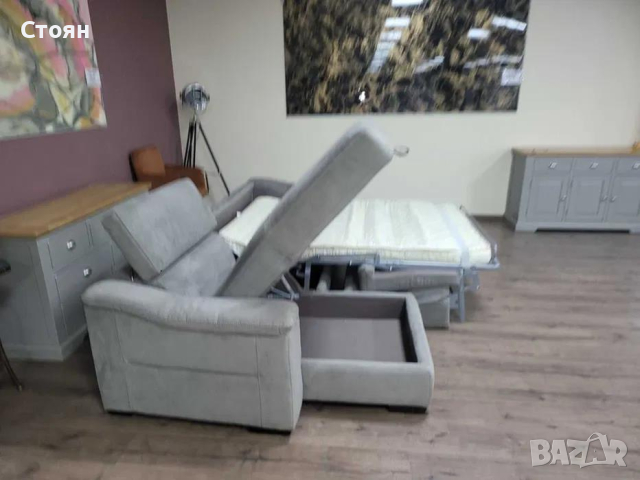 Сив ъглов диван от плат с функция сън и ракла и подвижни облегалки, снимка 9 - Дивани и мека мебел - 44606187
