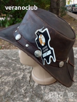 Каубойска шапка Естествена кожа Сребристи катарами, снимка 6 - Шапки - 41883538