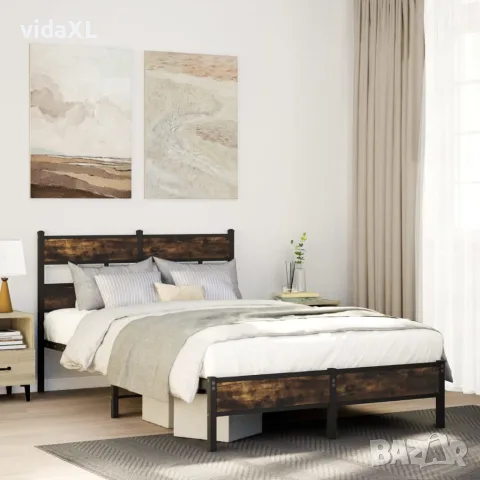 vidaXL Рамка за легло, без матрак, с табла, опушен дъб, 120x200 см, снимка 2 - Спални и легла - 56147471