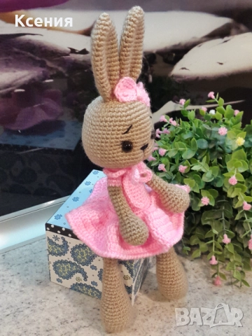Плетена играчка Зайче-балерина, ръчно изработени,прекрасен подарък, снимка 2 - Плюшени играчки - 51949444