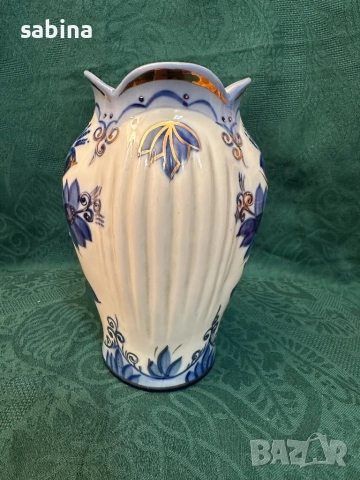 Ваза с кобалт и злато, Кисловодск, СССР, снимка 2 - Антикварни и старинни предмети - 52877668