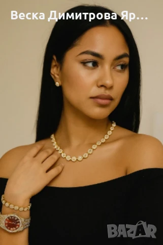 Луксозен комплек бижута, часовник , гривна и колие, снимка 10 - Колиета, медальони, синджири - 51254655